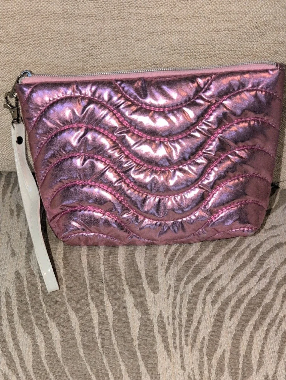 Metallic Pink Quilted Wristlet Pouch With Headband And 2 Kids Bracelets